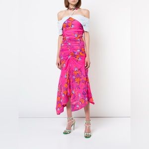 Tanya Taylor Floral Virginia Ruched Silk Off the‎ Shoulder Dress NWT Size…